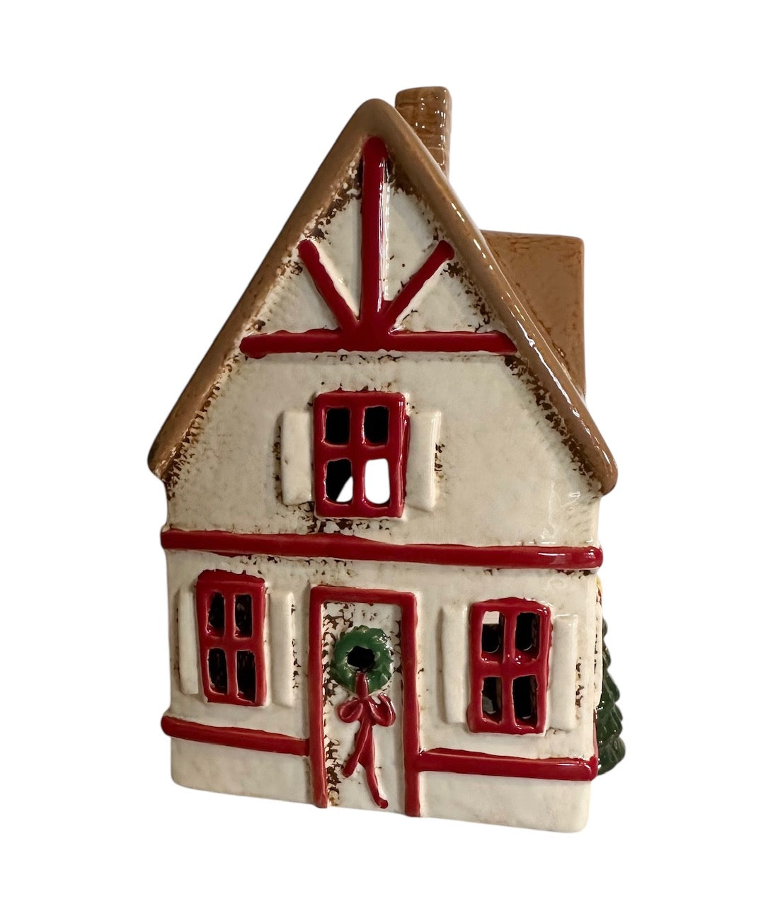 STONEWARE VILLAGE TEALIGHT HOUSE - CHRISTMAS CREAM HOUSE LH069