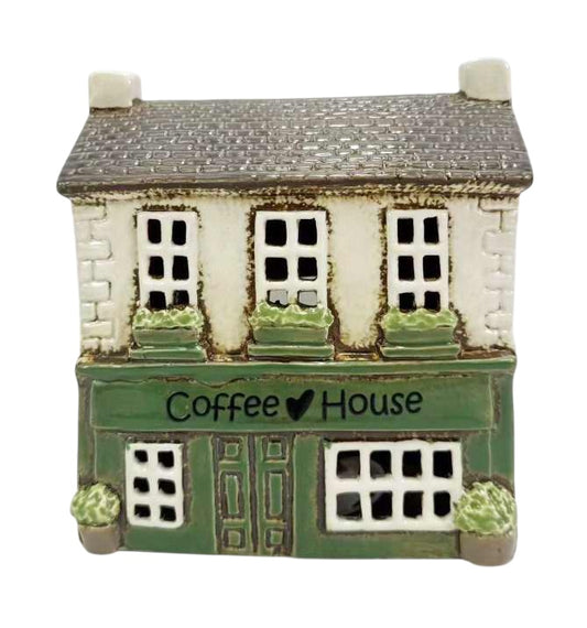 STONEWARE VILLAGE TEALIGHT HOUSE - COFFEE HOUSE LH110