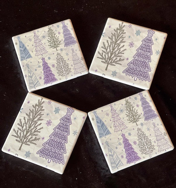 LILAC & SAGE CHRISTMAS TREE COASTERS SET OF 4 HE4414-1