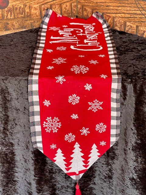 MERRY CHRISTMAS WITH FARMHOUSE CHECK TABLE RUNNER LD6586-1