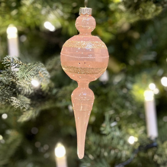 CLEAR PINK WITH GOLD GLITTER STRIPE FINIAL ORNAMENT HP9030-4