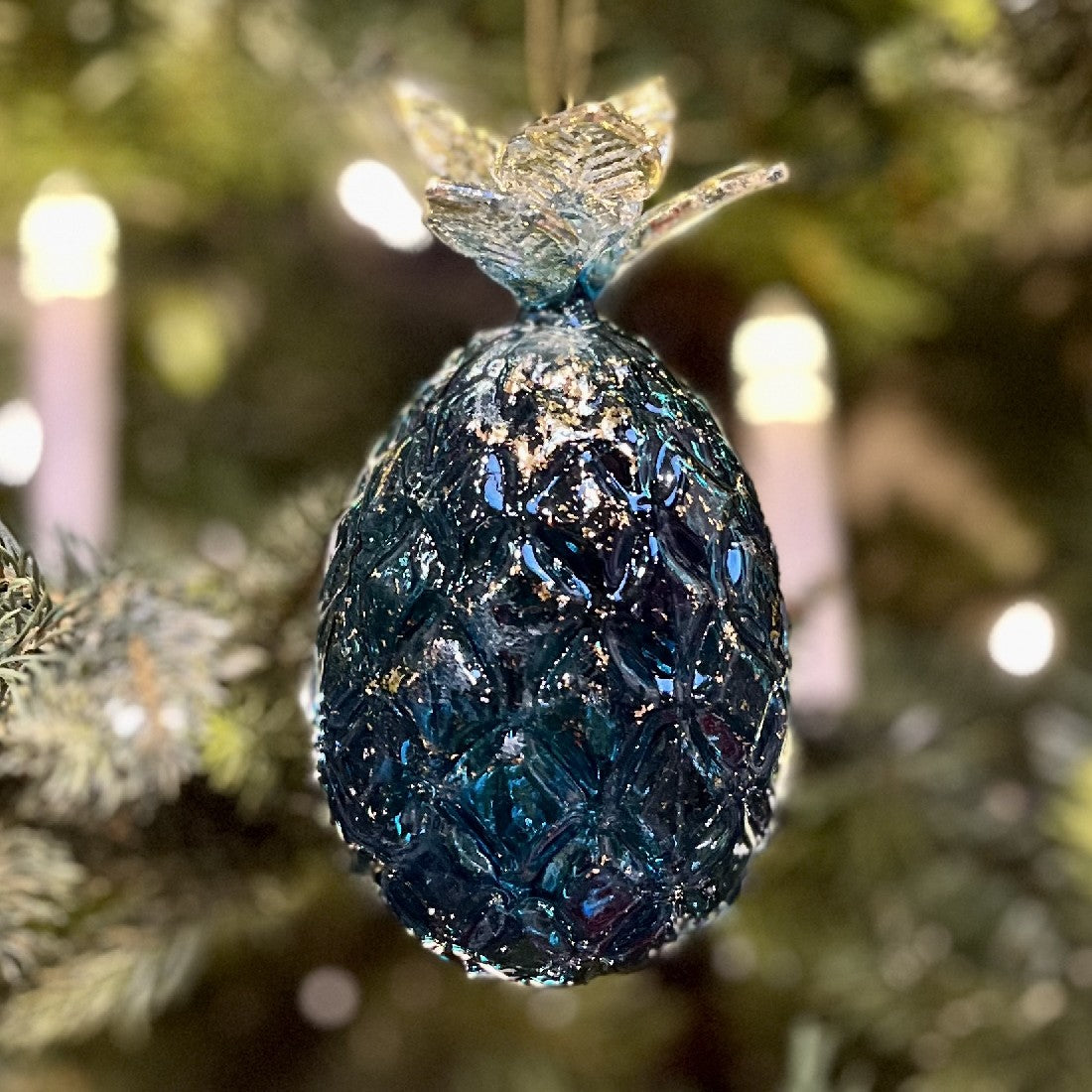 PRUSSIAN BLUE MERCURY GLASS PINEAPPLE HANGING ORNAMENT HP9033-4
