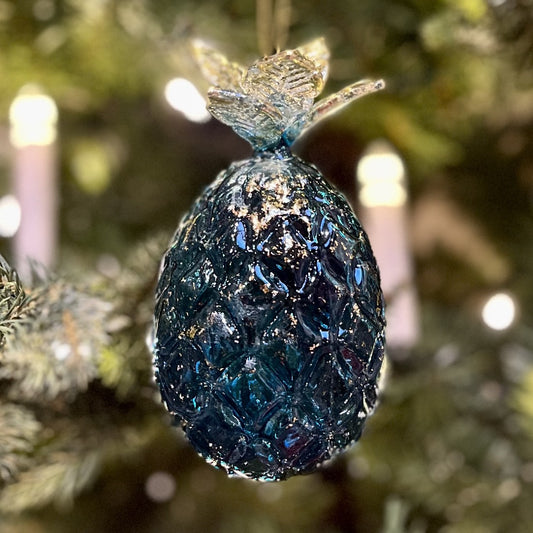 PRUSSIAN BLUE MERCURY GLASS PINEAPPLE HANGING ORNAMENT HP9033-4