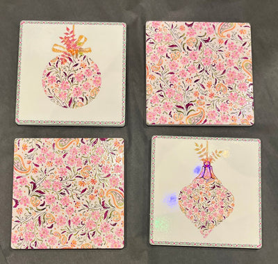 SET OF 4 PINK CHRISTMAS COASTERS LD7155-1