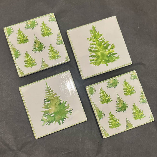 SET OF 4 PINE TREE CERAMIC COASTERS LD7161-1