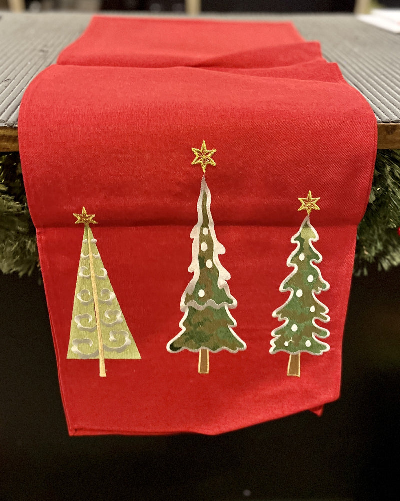 GREEN & WHITE TREE EMBROIDERED TABLE RUNNER LD8317-1