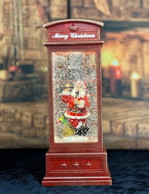 GLITTER LANTERN - SANTA CLAUS IN RED TELEPHONE BOOTH XAC062