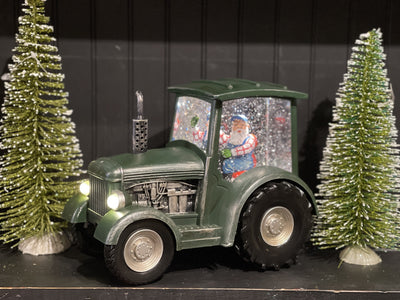 GLITTER LANTERN GREEN TRACTOR WITH SANTA XAC308