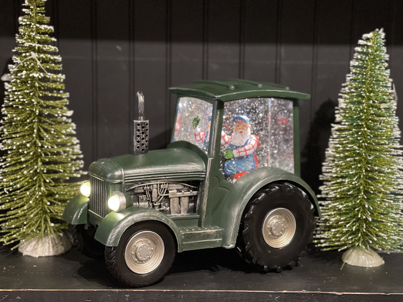 GLITTER LANTERN GREEN TRACTOR WITH SANTA XAC308