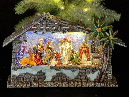 GLITTER LANTERN - BRONZE NATIVITY MANGER SCENE XAC408