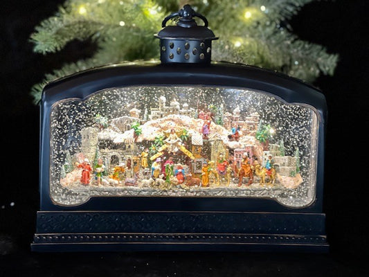 GLITTER LANTERN - EXTRA WIDE BRONZE LANTERN BETHLEHEM NATIVITY SCENE XAC425