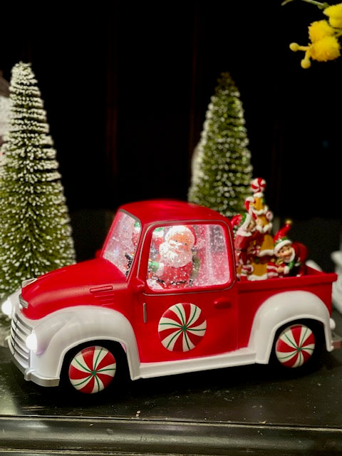 GLITTER LANTERN - SANTA CANDY RED UTE WITH ELVES XACAR17