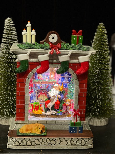 GLITTER LANTERN - SANTA FIREPLACE XAC444
