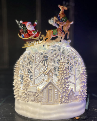 GLITTER LANTERN - CHURCH SCENE DOME WITH SLEIGH XAC467