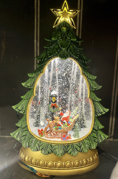 GLITTER LANTERN - CHRISTMAS TREE WITH SLEIGH SCENE  XAC461