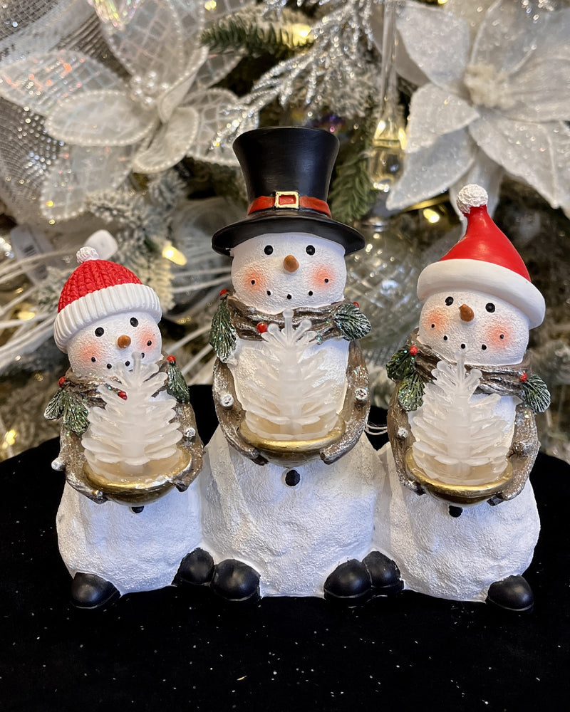 TRIO OF SNOWMEN WITH LED PINECONES XHM04