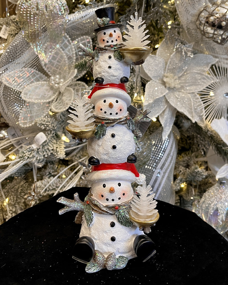 STACKED TRIO OF SNOWMEN WITH LED PINECONES XHM05