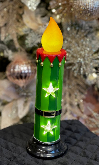 RESIN LED GREEN STRIPED CANDLE XPG62