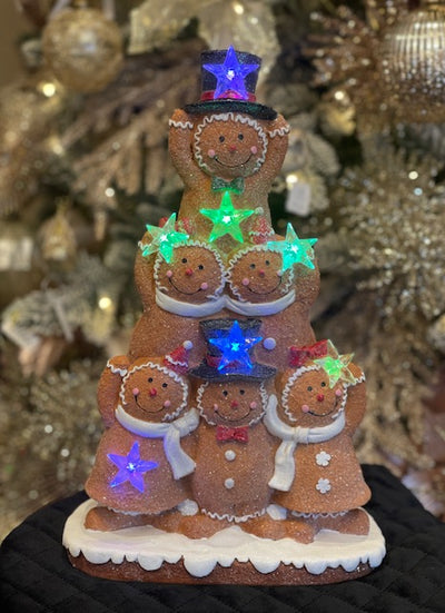 RESIN STACKED GINGERBREAD FRIENDS WITH LED STARS XPG64