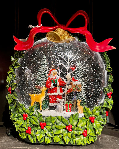 GLITTER LANTERN - SANTA IN WREATH XACC473