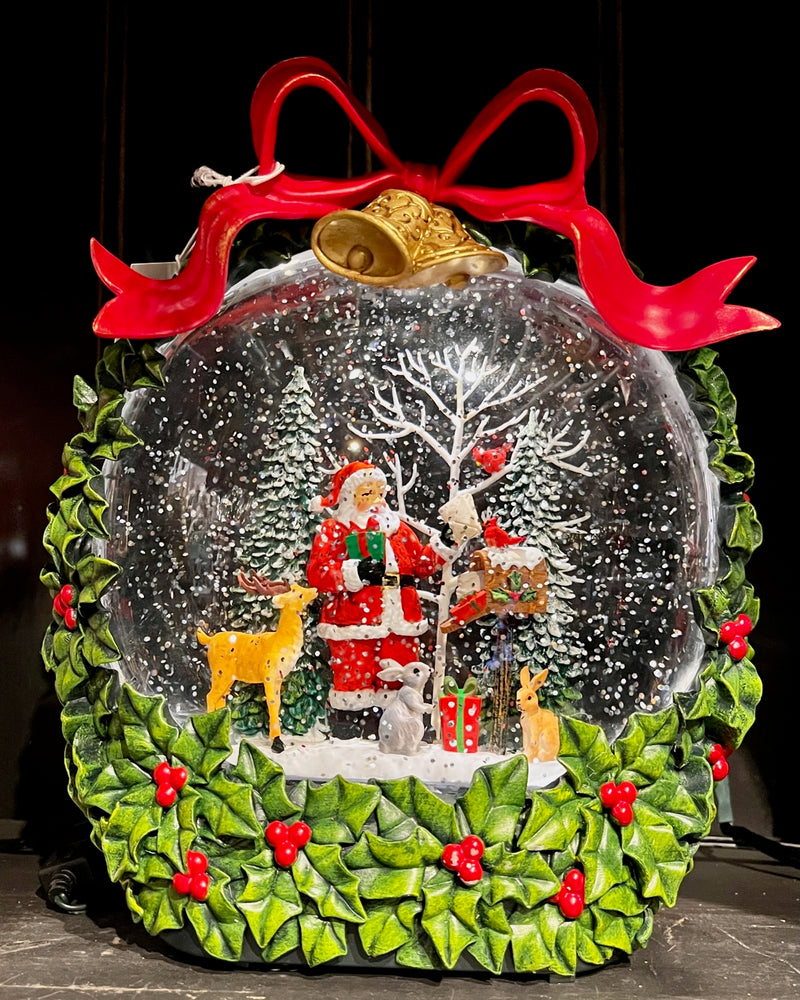 GLITTER LANTERN - SANTA IN WREATH XACC473