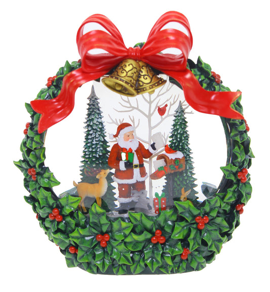 GLITTER LANTERN - SANTA IN WREATH XACC473