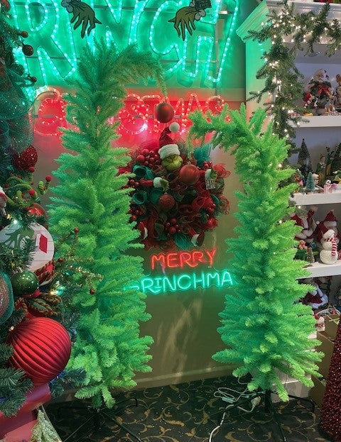 150CM GRINCH BENT OVER GREEN TREE WITH RED BAUBLE XGTR01