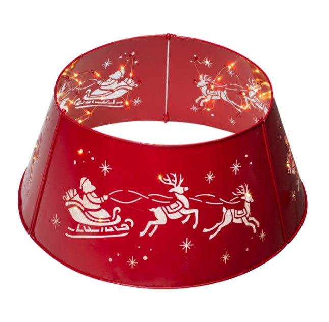 RED TIN SANTA SLEIGH LED TREE COLLAR 4259705