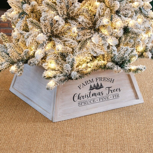 WHITE WOODEN TREE FARM TREE COLLAR 