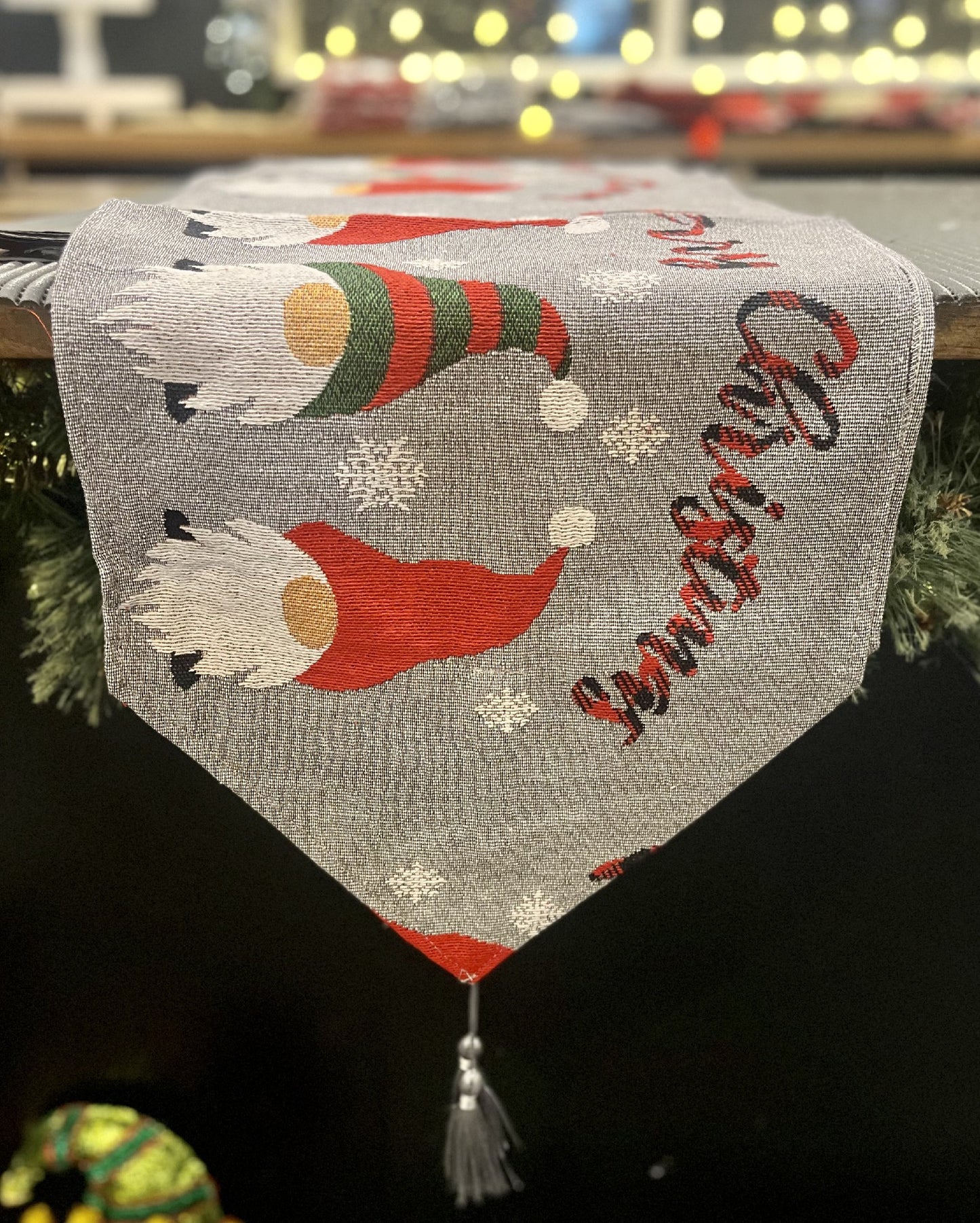 MERRY CHRISTMAS GNOME GREY TABLE RUNNER 4278393
