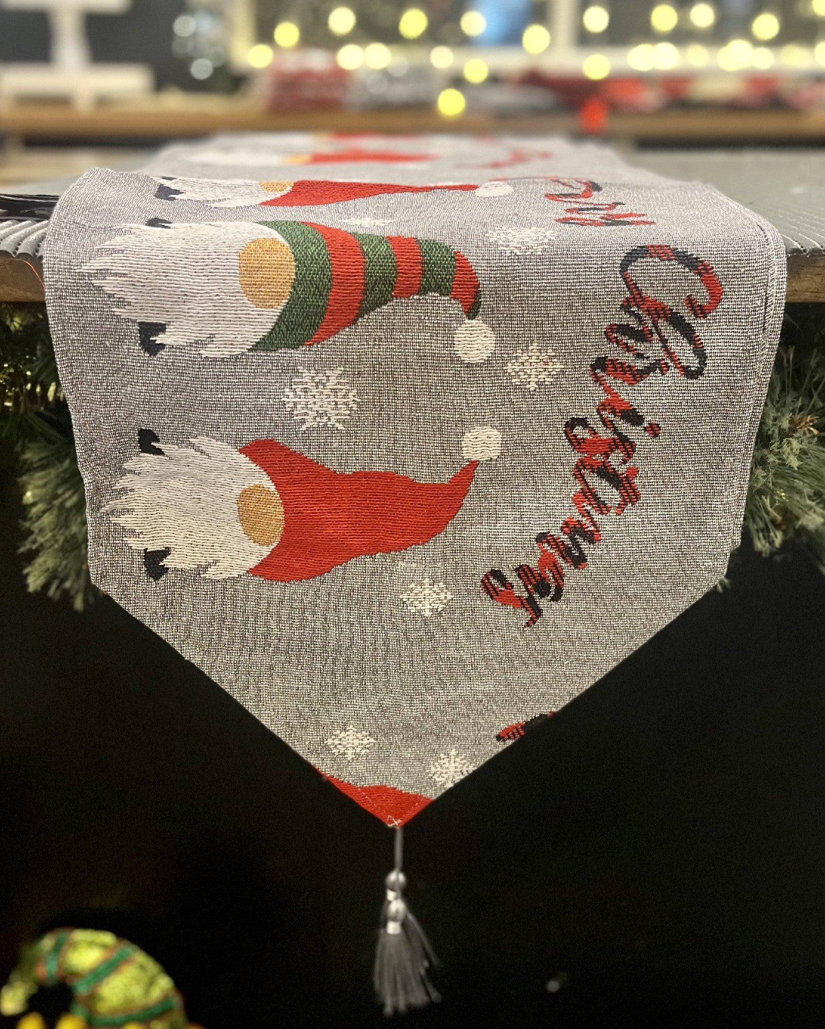 MERRY CHRISTMAS GNOME GREY TABLE RUNNER 4278393