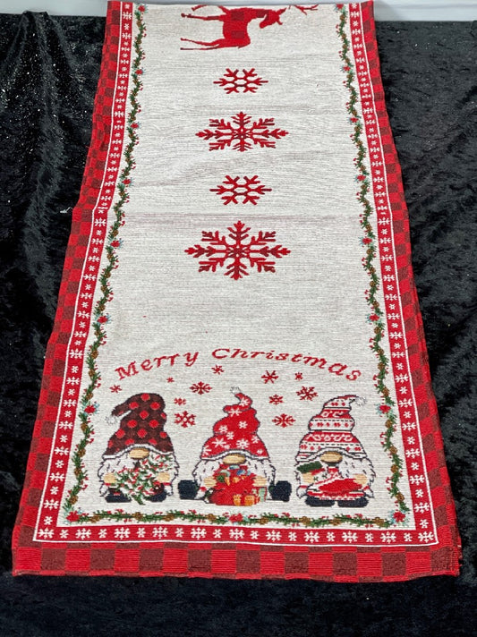 MERRY CHRISTMAS THREE GNOME & DEER TABLE RUNNER 4278395