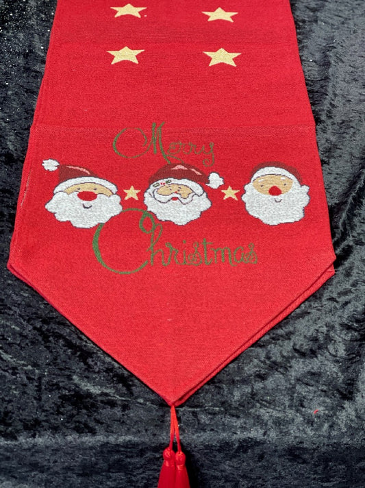 RED THREE SANTA MERRY CHRISTMAS TABLE RUNNER 4278397