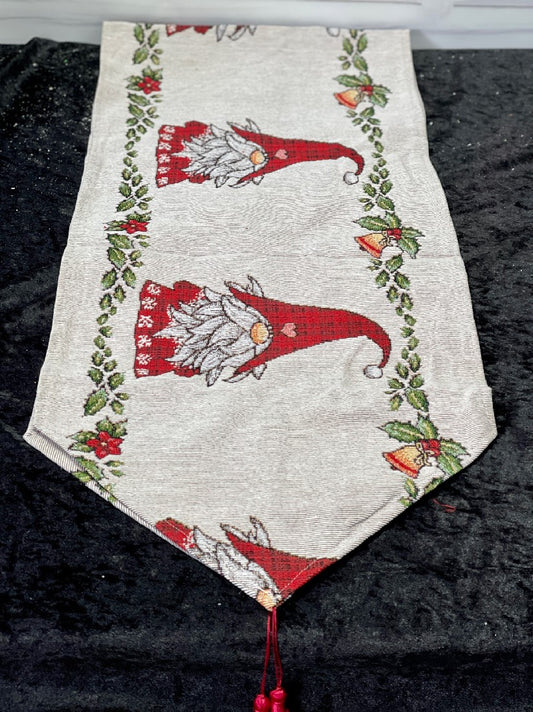 RED GNOME WITH HOLLY BELL GARLAND TABLE RUNNER 42783107