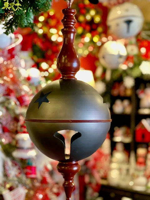 RUSTIC MEDIUM METAL BELL WITH RED FINIAL DETAIL HANGING 4288403