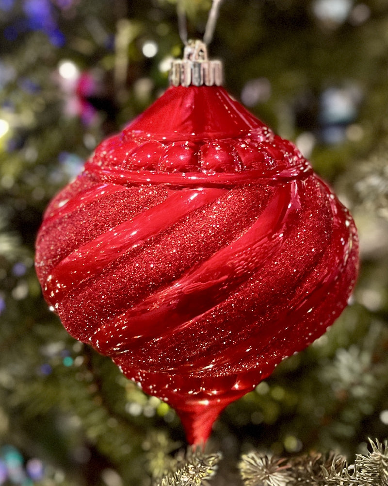 RED SWIRL GLITTER 15CM ONION SHATTERPROOF ORNAMENT 4281610R