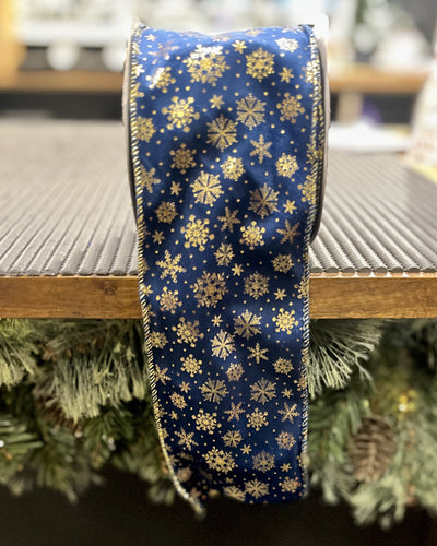 NAVY & GOLD SNOWFLAKES WIDE RIBBON 42883104