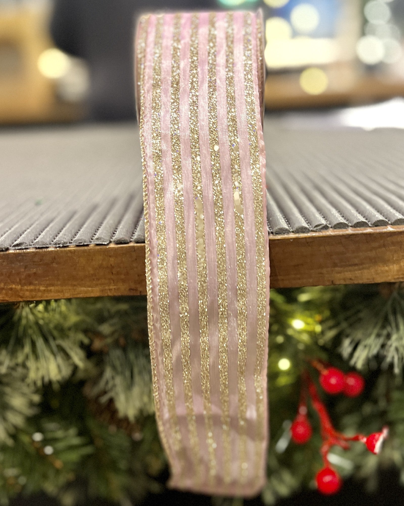 PINK & CHAMPAGNE GLITTER STRIPE RIBBON 42883120