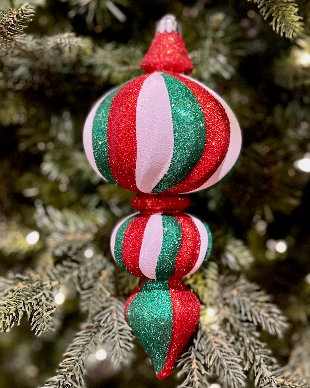 SET OF 2 GREEN & WHITE CANDY DROP SHATTERPROOF ORNAMENTS 4295307