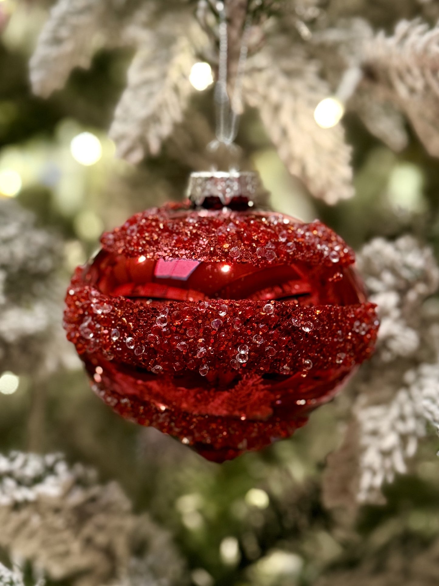 RED WITH CRYSTAL SWIRL ONION GLASS HANGING ORNAMENT SDX316 