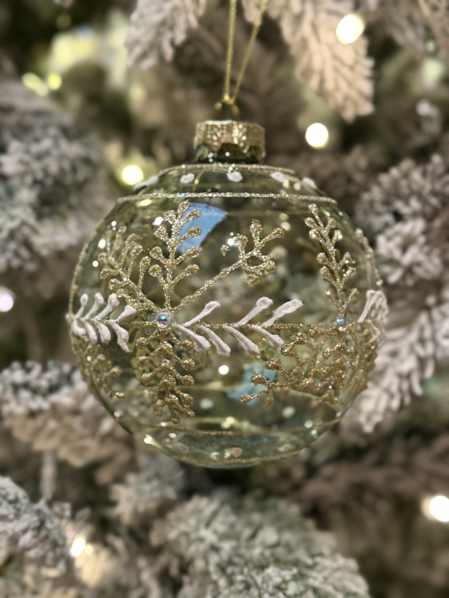 Clear Green Ornate Round Glass Ornament SDX393