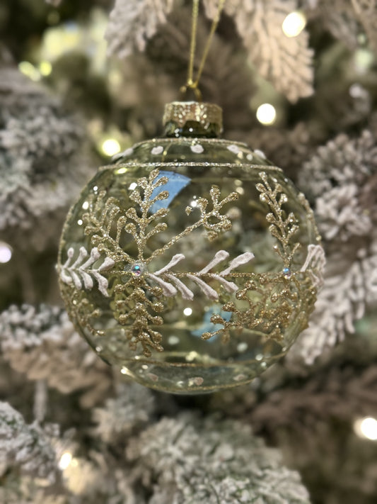 Clear Green Ornate Round Glass Ornament SDX393