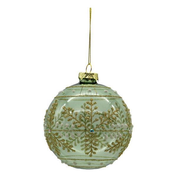 Clear Green Ornate Round Glass Ornament SDX393
