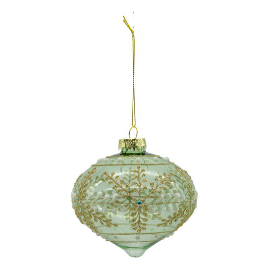 Clear Green Ornate Onion Glass ornamament SDX394