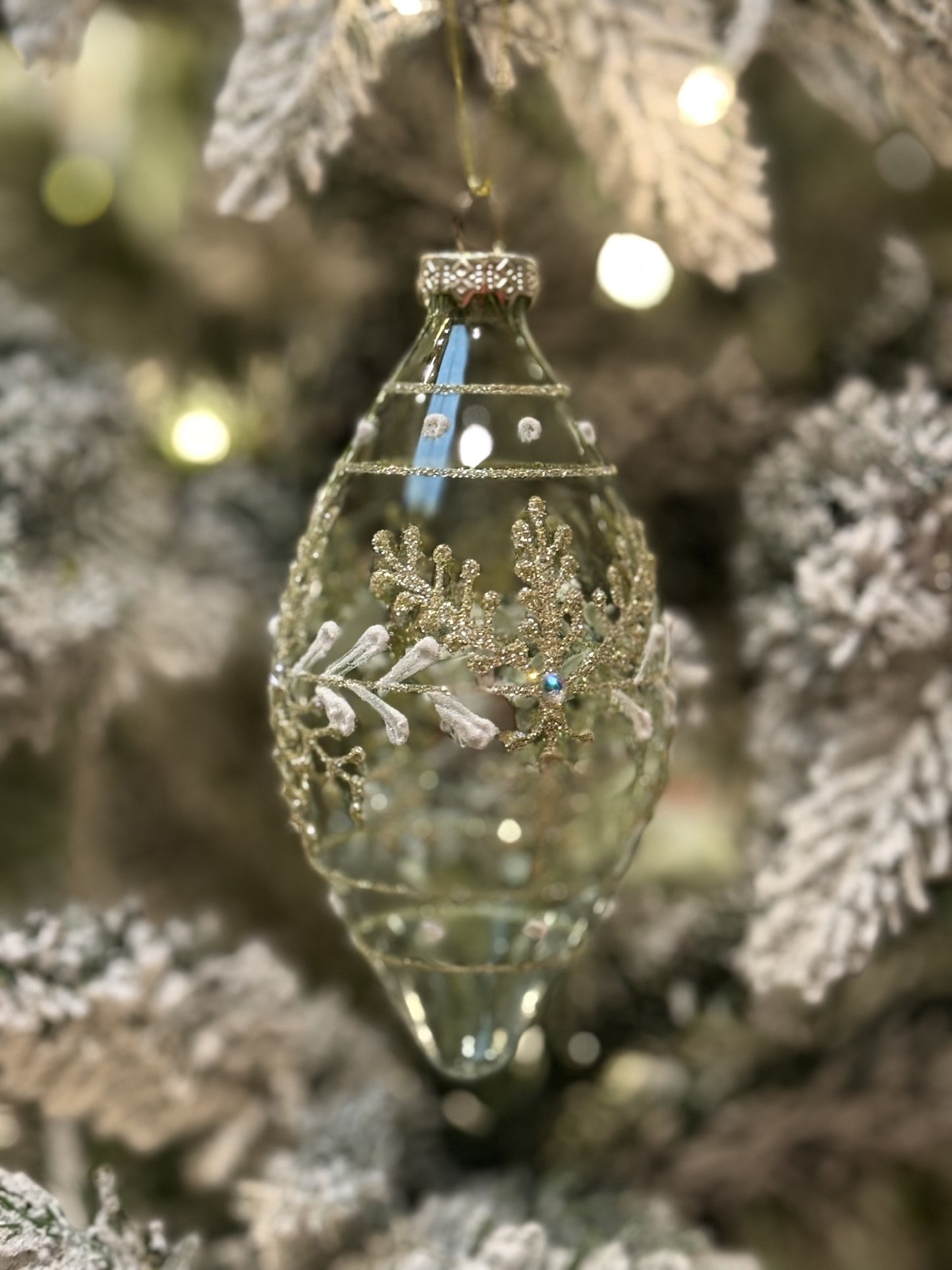 Clear Green Ornate Teardrop Glass Ornament SDX395