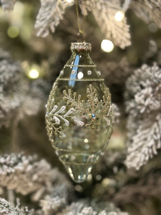 Clear Green Ornate Teardrop Glass Ornament SDX395