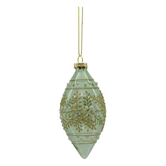 Clear Green Ornate Teardrop Glass Ornament SDX395
