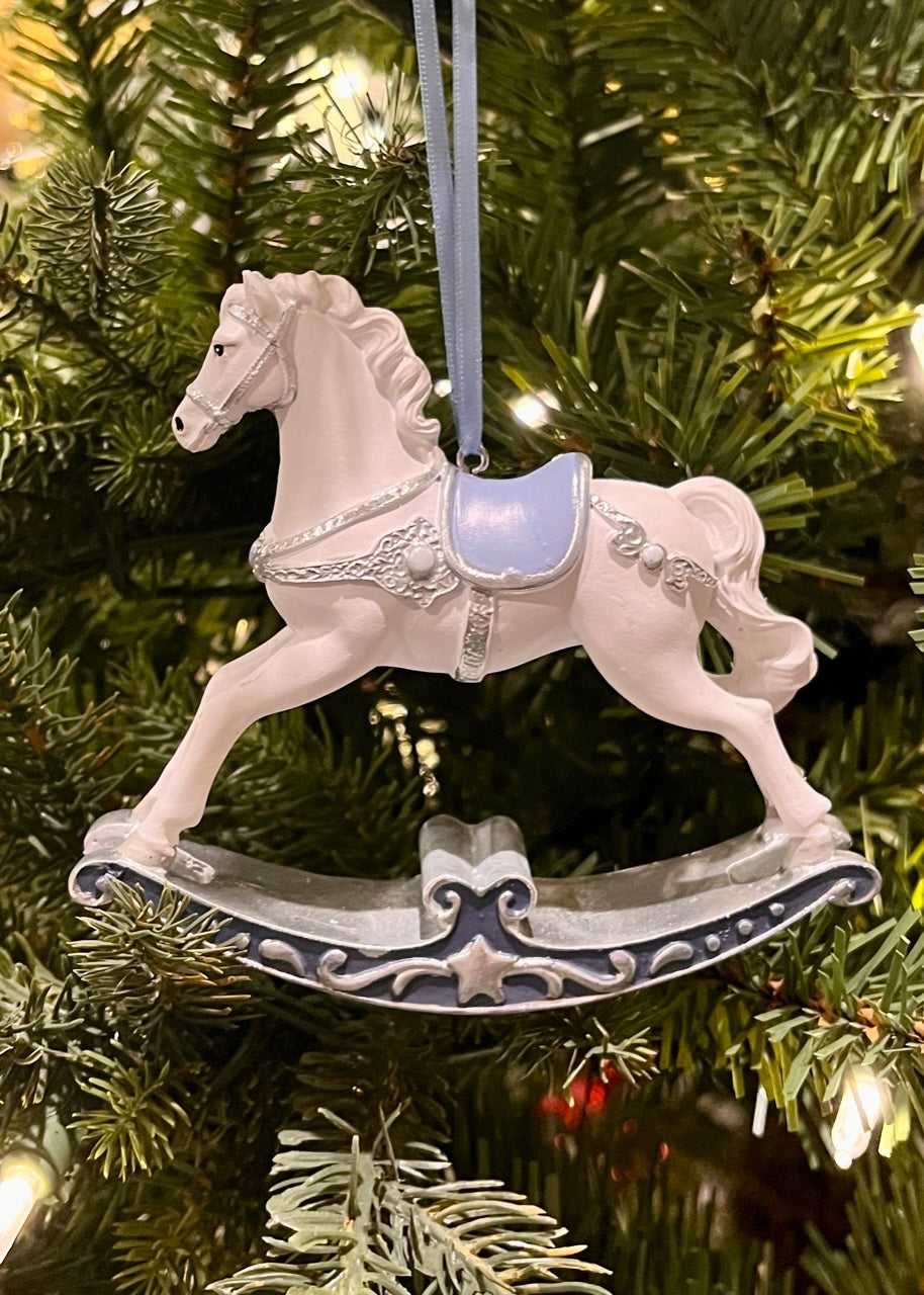 Blue White Rocking Horse Ornament SEM412