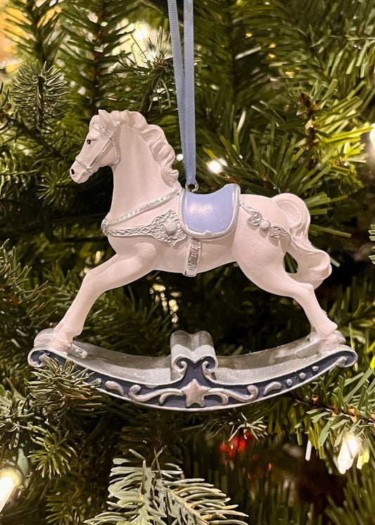 Blue White Rocking Horse Ornament SEM412