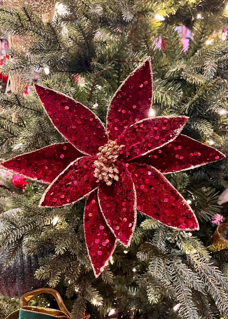 Burgundy Sequin Poinsettia SGD611